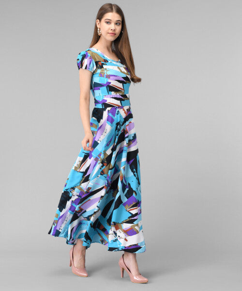 Women's Fashionable Crepe Printed Maxi Dress