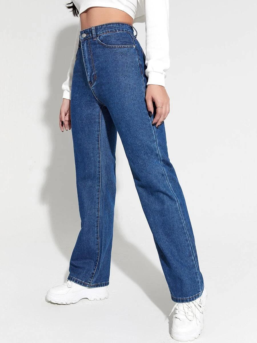 Women's Denim Solid Straight Fit Jeans