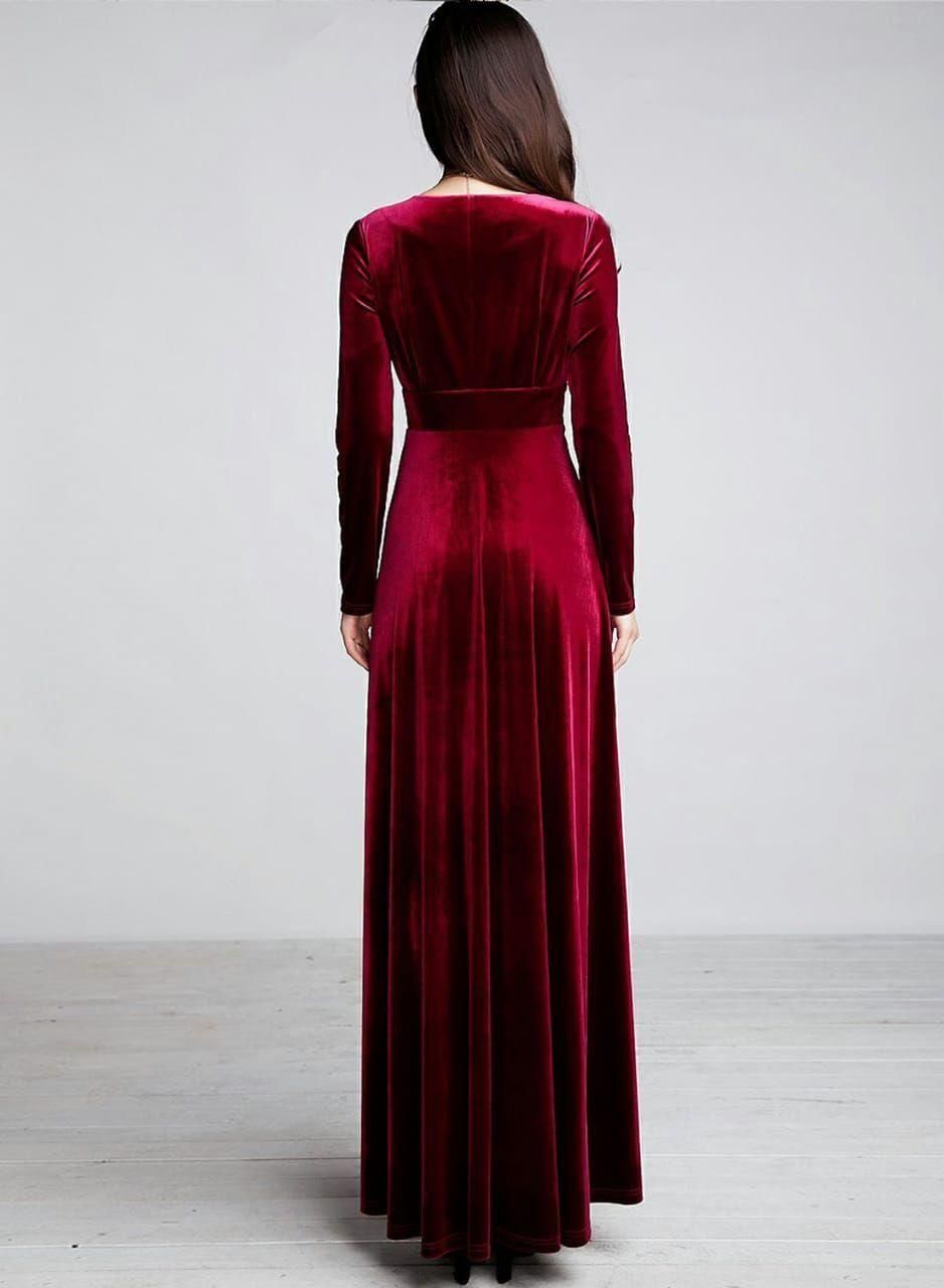 Women's Maroon Velvet Maxi Dress