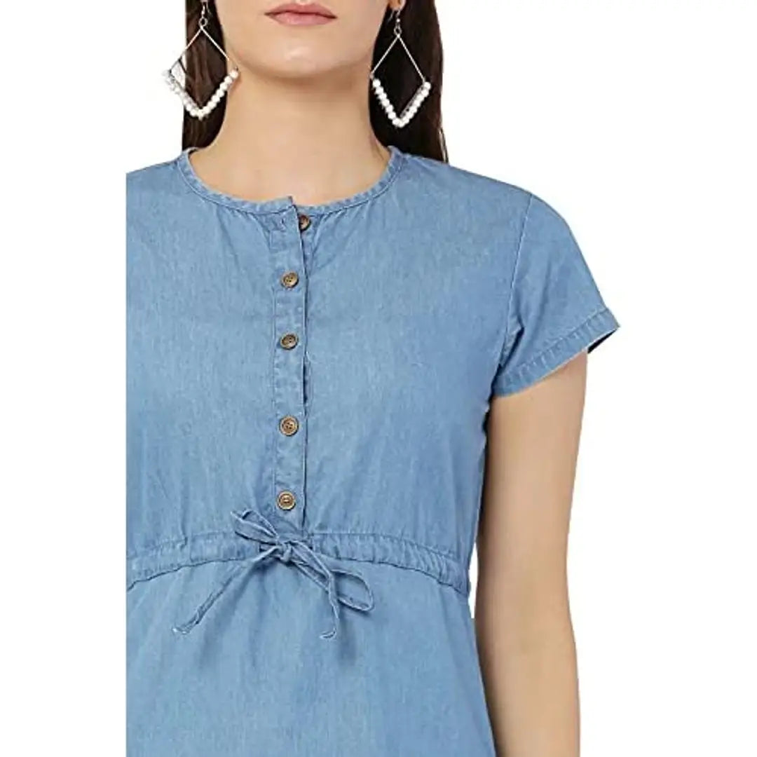 AVYANNA Trendy Women's Blue Color Solid Short Denim Dress