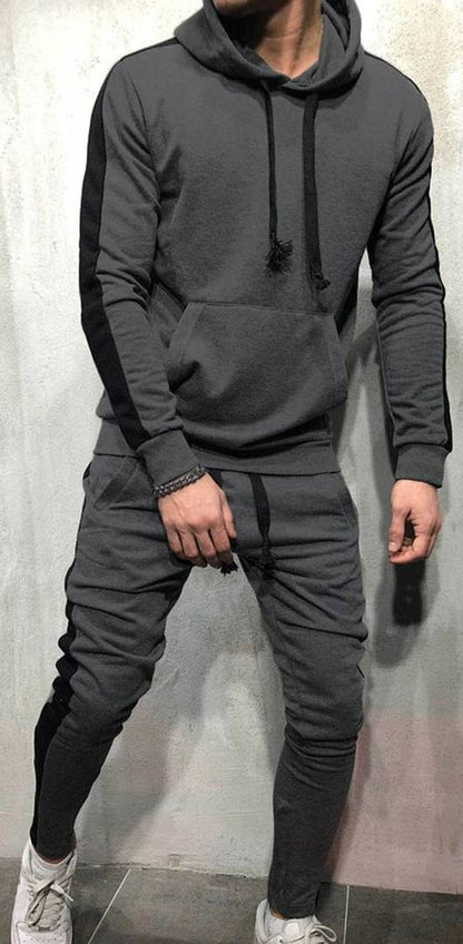 Men's Self Pattern Slim Fit Grey Fleece Tracksuit