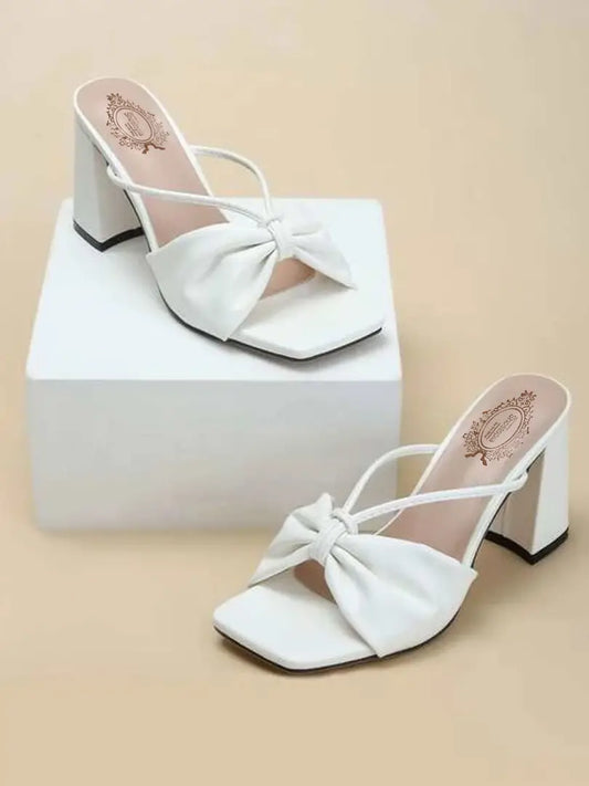 Trendy detailed Strap Stylish White Block Heels For Women and Girls