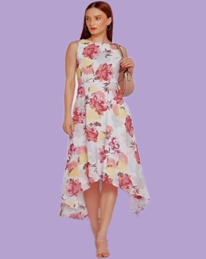 Women's Georgette Floral High Low Maxi Dress