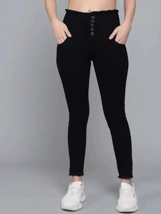Stylish Black Denim Mid Rise Jeans For Women