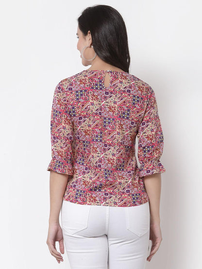 Style Quotient Pink Floral Print Crepe Top