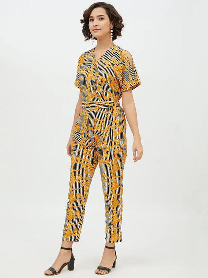 Stylish Polyester Floral Print Basic Jumpsuit For Women