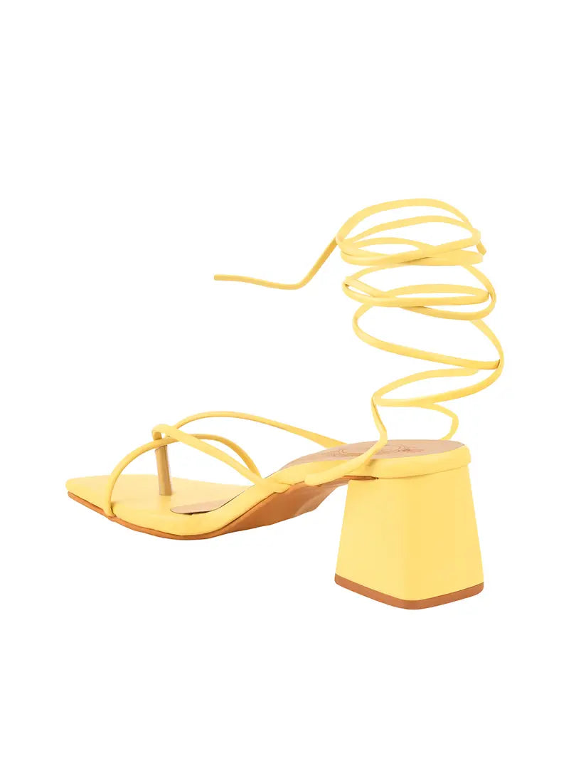 Stylish Yellow Synthetic Solid Heels For Women