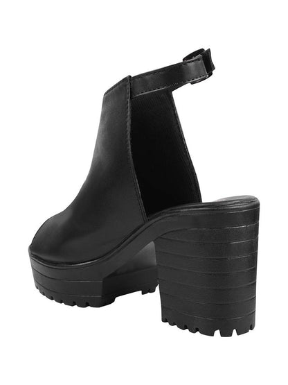 Trendy Fashionable Solid Black Block Heels For Women and Heels