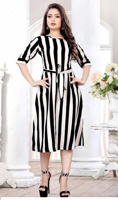 Women's Crepe Stripe Patta Drop Waist Short Dress