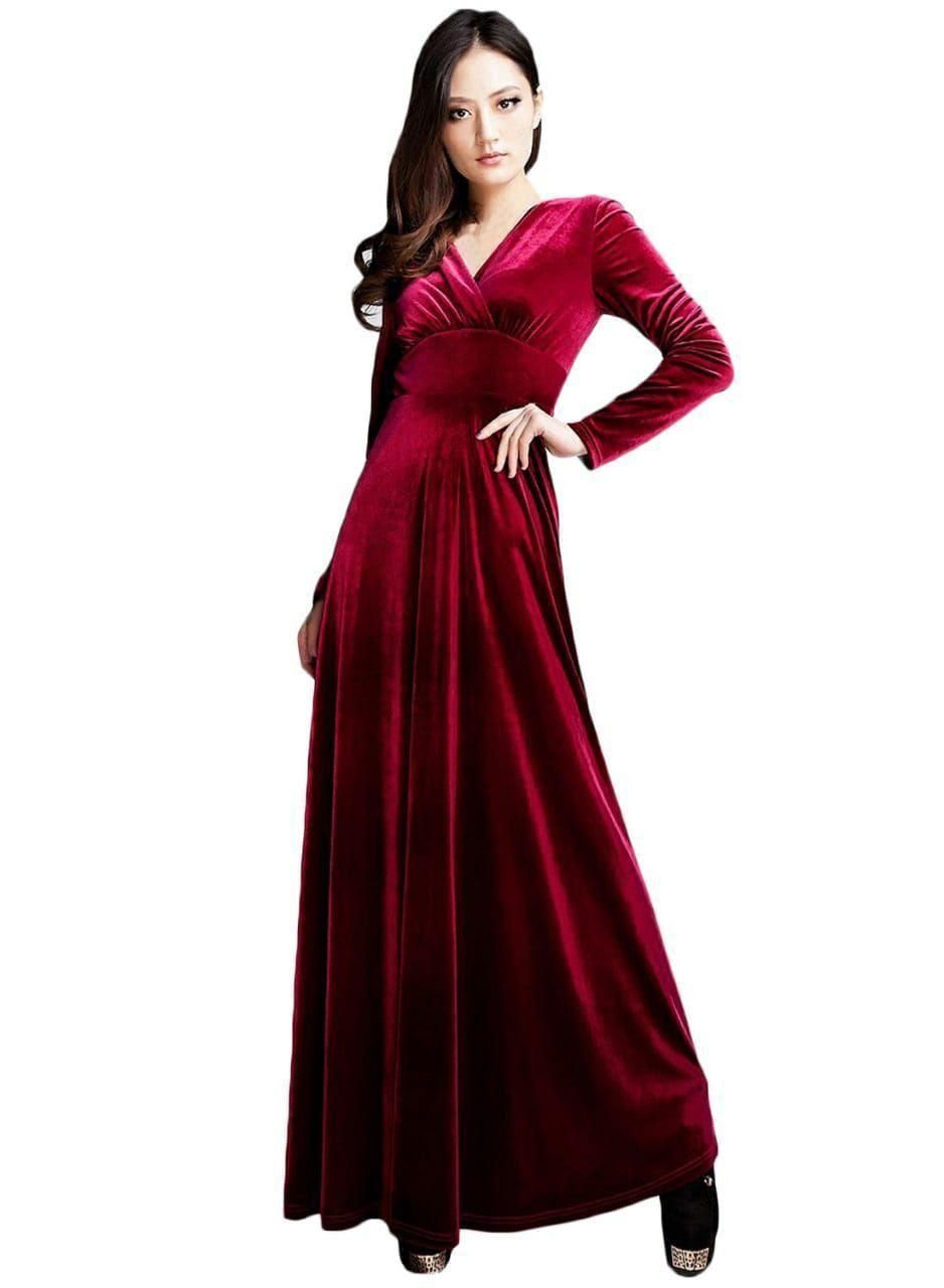 Women's Maroon Velvet Maxi Dress