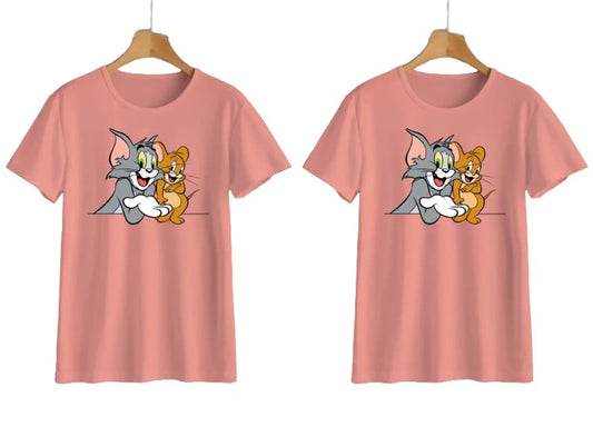 Elegant Pink Cotton Printed T-Shirts For Women- Pack Of 2