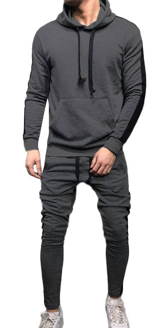 Men's Self Pattern Slim Fit Grey Fleece Tracksuit