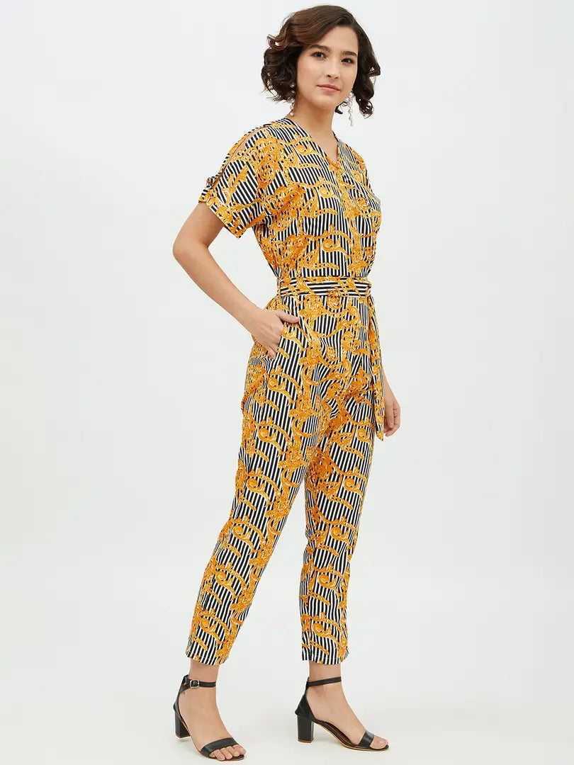 Stylish Polyester Floral Print Basic Jumpsuit For Women