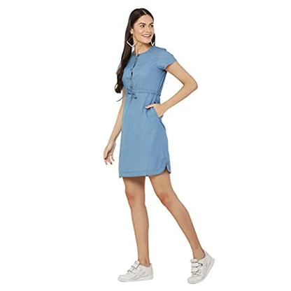 AVYANNA Trendy Women's Blue Color Solid Short Denim Dress