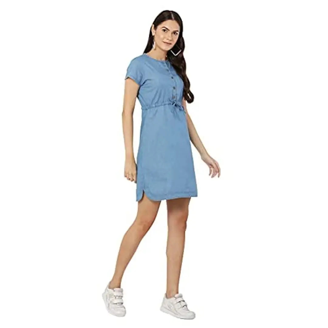 AVYANNA Trendy Women's Blue Color Solid Short Denim Dress