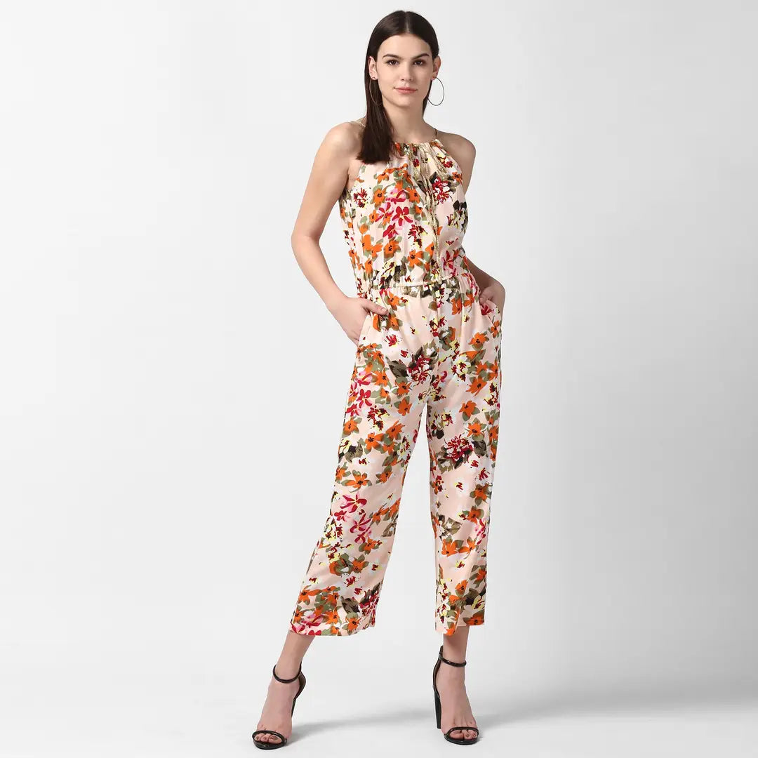 Stylish Polyester Floral Print Basic Jumpsuit For Women