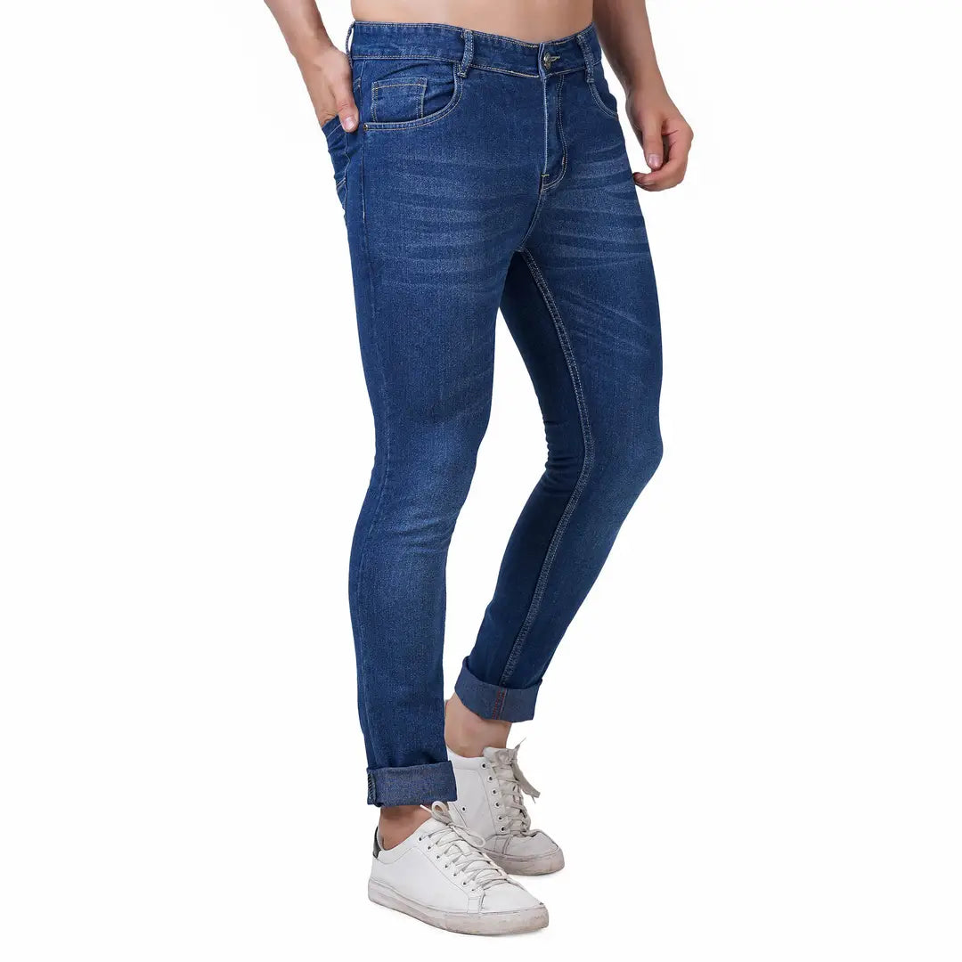 Stylish Fancy Blue Denim Solid Mid-Rise Jeans For Men