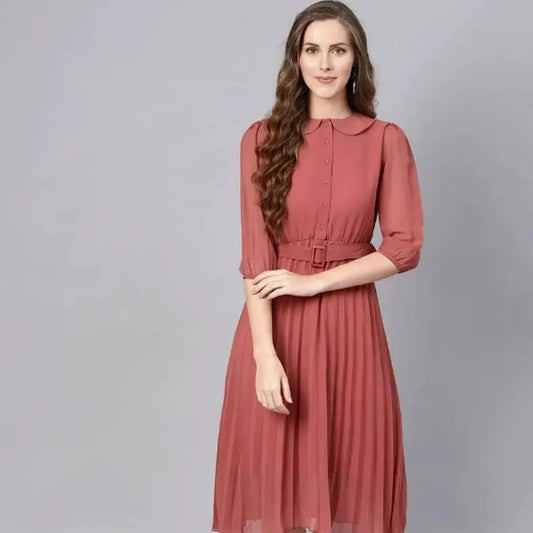 Alluring Peach Georgette Solid Dresses For Women