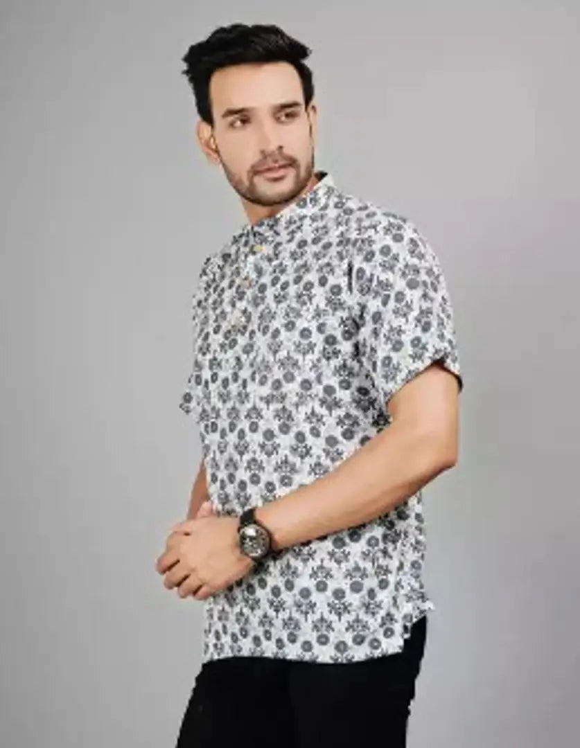 Reliable White Cotton Printed Short Length Kurta For Men