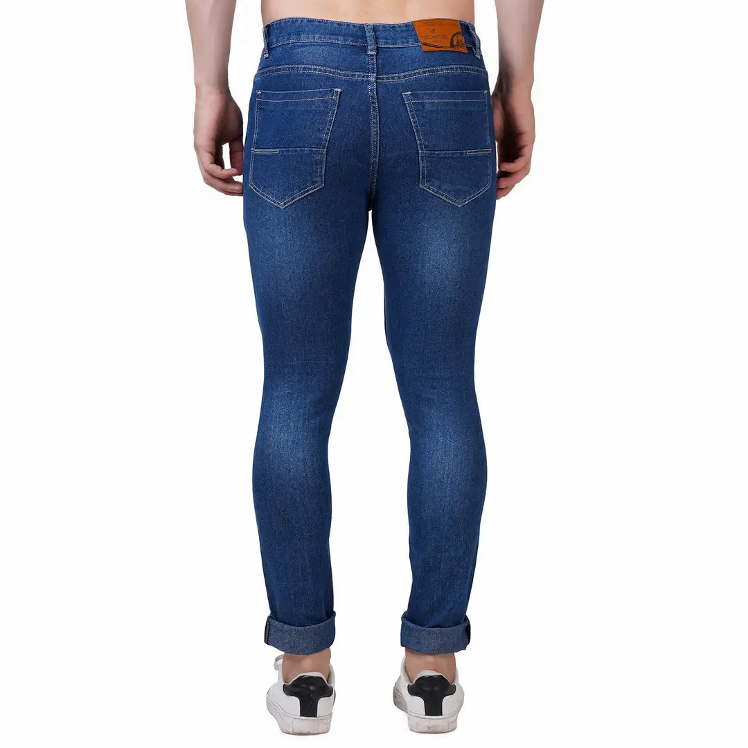 Stylish Fancy Blue Denim Solid Mid-Rise Jeans For Men