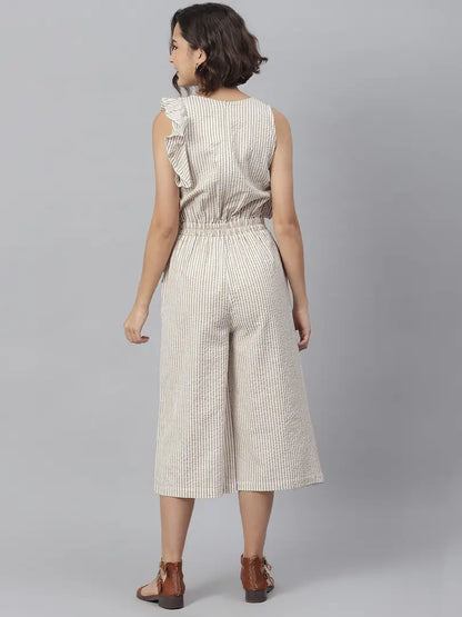 Stylish Pure Cotton Striped Basic Jumpsuit For Women