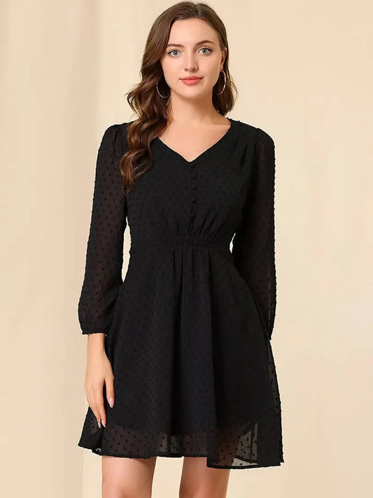 Stylish Black Georgette Solid Fit And Flare Dress For Women