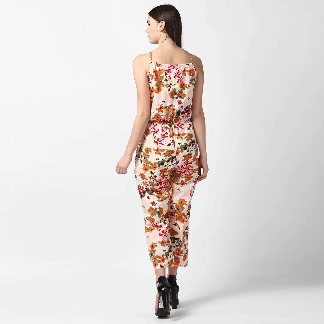 Stylish Polyester Floral Print Basic Jumpsuit For Women