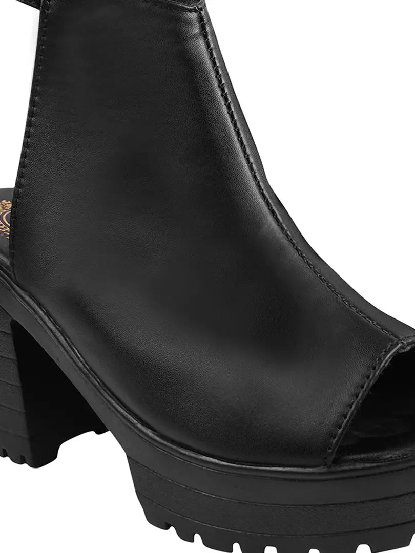 Trendy Fashionable Solid Black Block Heels For Women and Heels