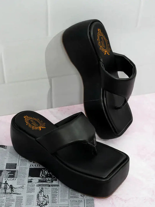 Trendy Retro Style Black Platform Heels For Women and Girls