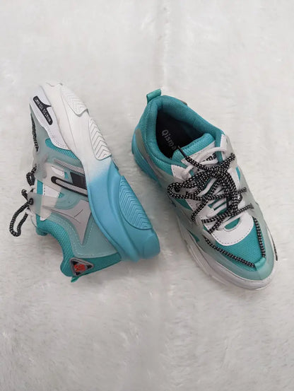 Stylish Turquoise Synthetic Colourblocked Sports Running Shoes For Women