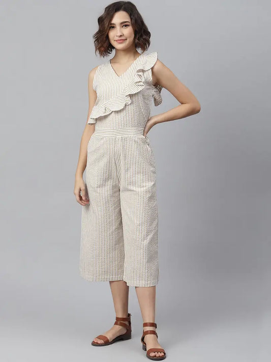 Stylish Pure Cotton Striped Basic Jumpsuit For Women