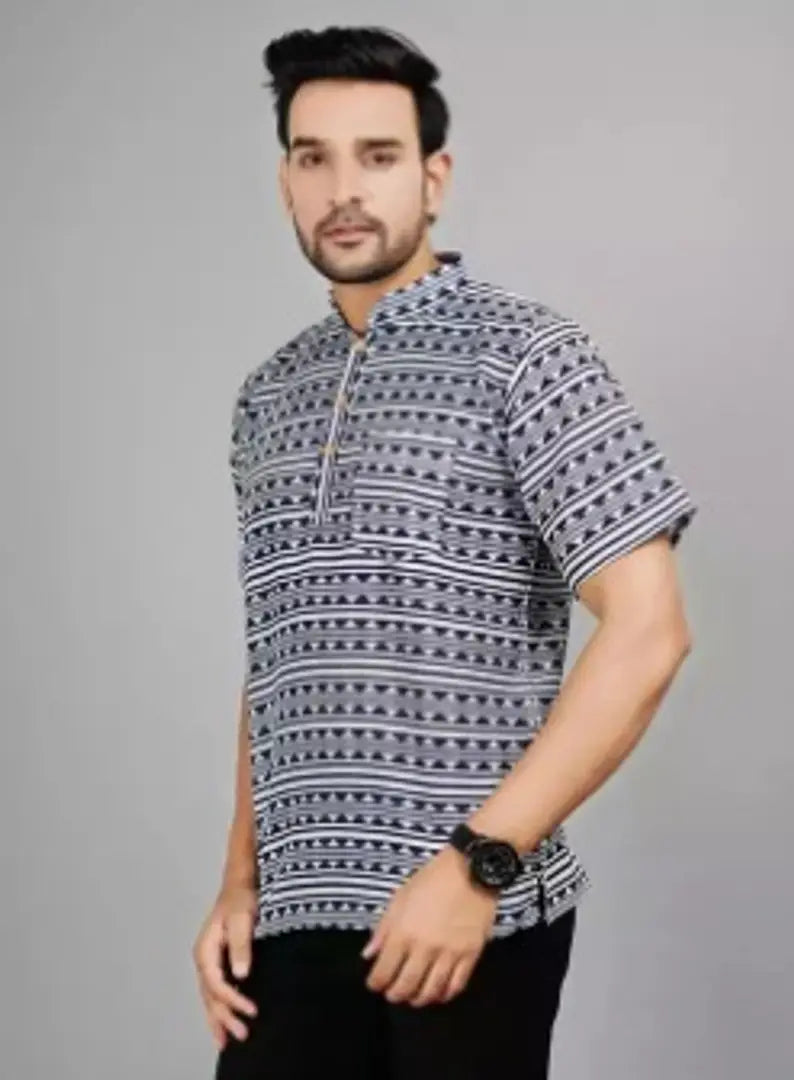 Reliable White Cotton Printed Short Length Kurta For Men