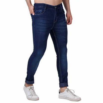 Stylish Fancy Navy Blue Denim Solid Mid-Rise Jeans For Men