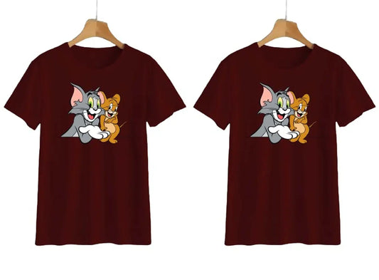 Elegant Maroon Cotton Printed T-Shirts For Women- Pack Of 2