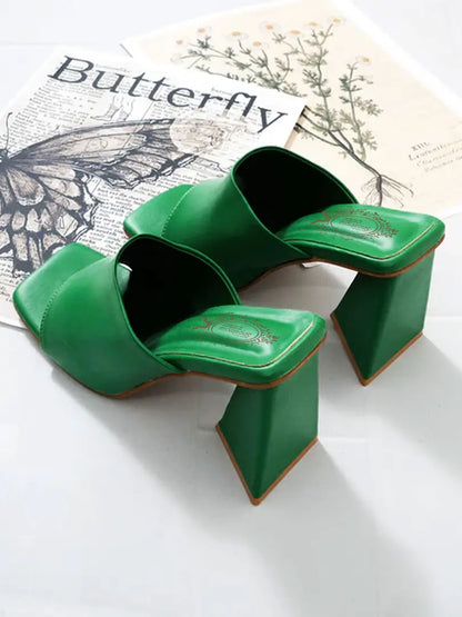 Trendy Stylish Pop Green Colored Triangle Heels For Women and Girls